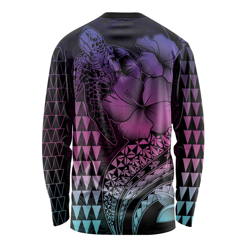 Hawaiian Sea Turtle Long Sleeve Shirt Pink Hibiscus Flowers and Kakau Pattern LT9 - Polynesian Pride