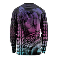 Hawaiian Sea Turtle Long Sleeve Shirt Pink Hibiscus Flowers and Kakau Pattern LT9 - Polynesian Pride