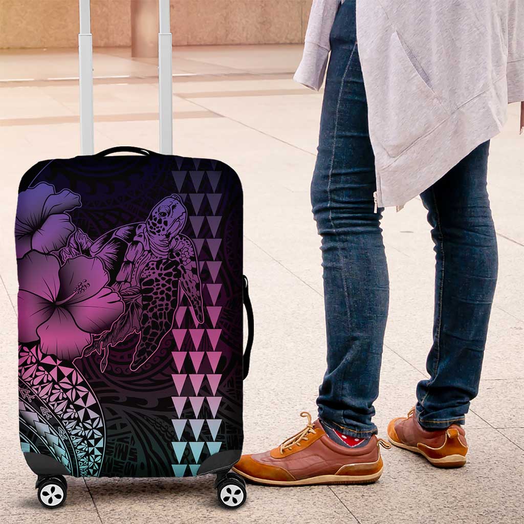 Hawaiian Sea Turtle Luggage Cover Pink Hibiscus Flowers and Kakau Pattern LT9 Pink - Polynesian Pride