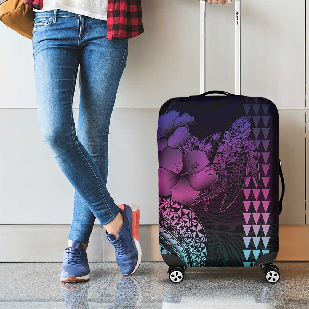 Hawaiian Sea Turtle Luggage Cover Pink Hibiscus Flowers and Kakau Pattern LT9 - Polynesian Pride