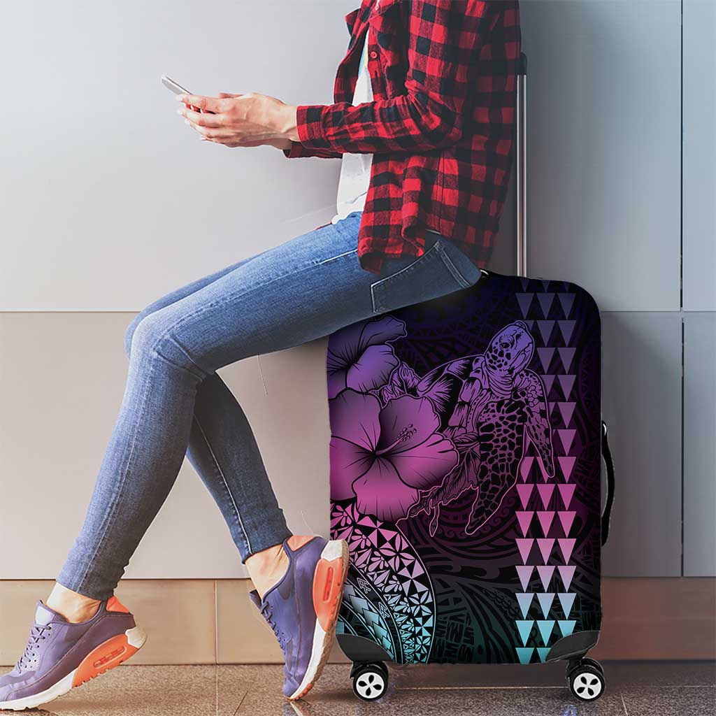Hawaiian Sea Turtle Luggage Cover Pink Hibiscus Flowers and Kakau Pattern LT9 - Polynesian Pride