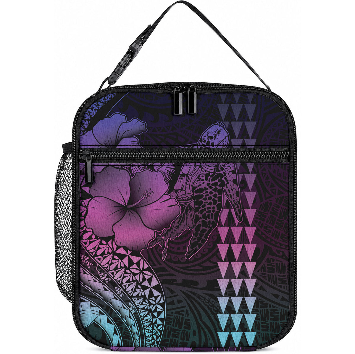 Hawaiian Sea Turtle Lunch Bag Pink Hibiscus Flowers and Kakau Pattern LT9 10.2 × 8.3 × 4.3 inch Pink - Polynesian Pride