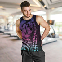 Hawaiian Sea Turtle Men Tank Top Pink Hibiscus Flowers and Kakau Pattern LT9 Pink - Polynesian Pride