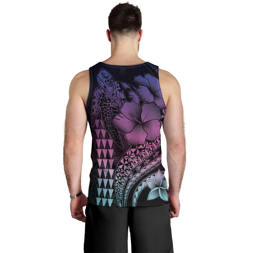 Hawaiian Sea Turtle Men Tank Top Pink Hibiscus Flowers and Kakau Pattern LT9 - Polynesian Pride
