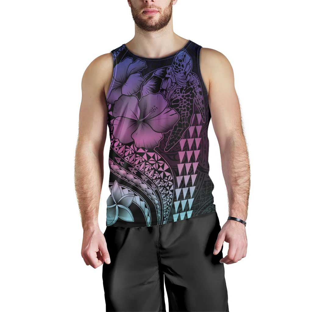 Hawaiian Sea Turtle Men Tank Top Pink Hibiscus Flowers and Kakau Pattern LT9 - Polynesian Pride