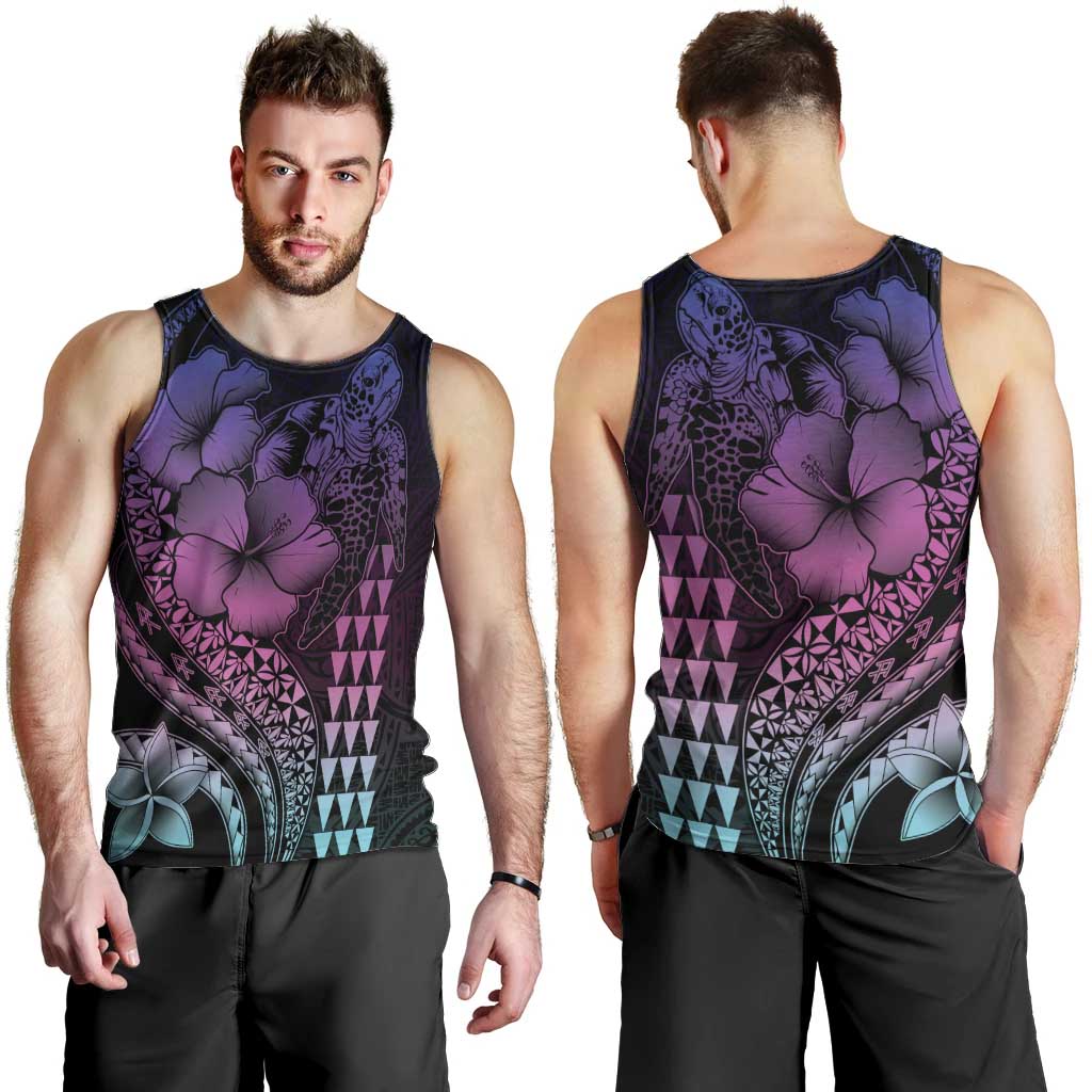 Hawaiian Sea Turtle Men Tank Top Pink Hibiscus Flowers and Kakau Pattern LT9 - Polynesian Pride