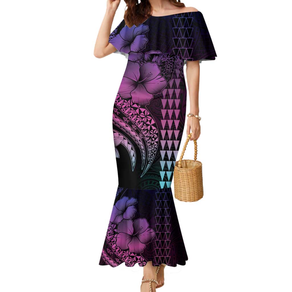 Hawaiian Sea Turtle Mermaid Dress Pink Hibiscus Flowers and Kakau Pattern LT9 Women Pink - Polynesian Pride