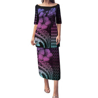 Hawaiian Sea Turtle Puletasi Pink Hibiscus Flowers and Kakau Pattern LT9 Long Dress Pink - Polynesian Pride