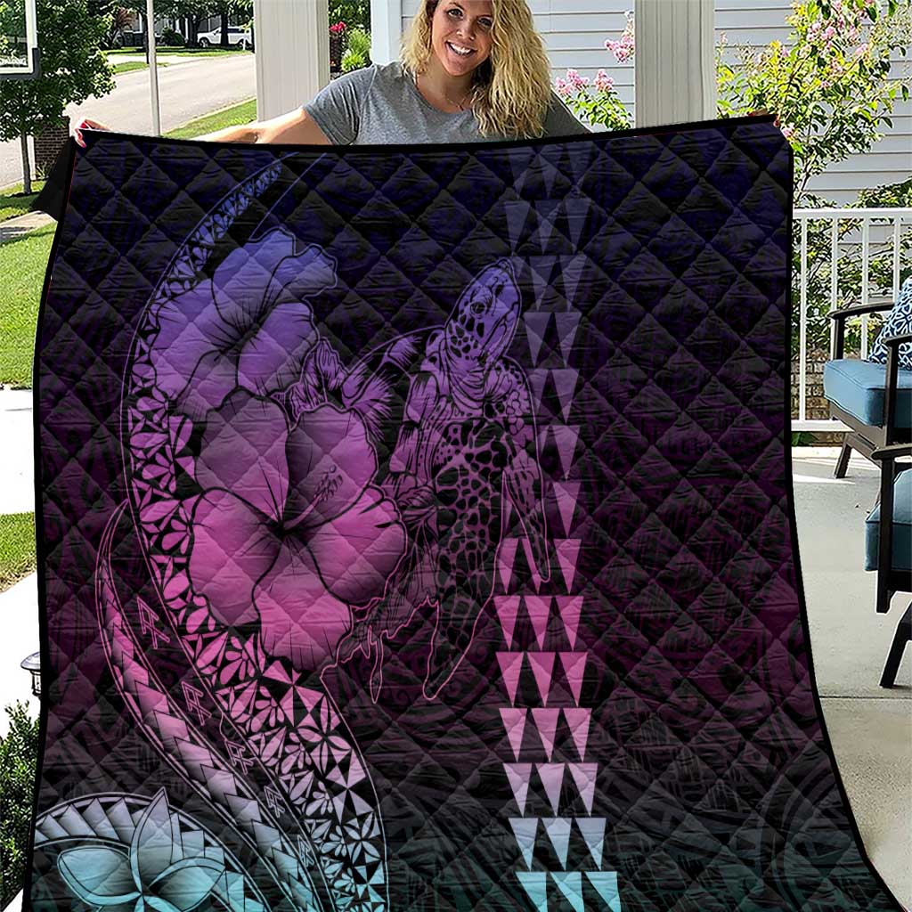 Hawaiian Sea Turtle Quilt Pink Hibiscus Flowers and Kakau Pattern LT9 Pink - Polynesian Pride