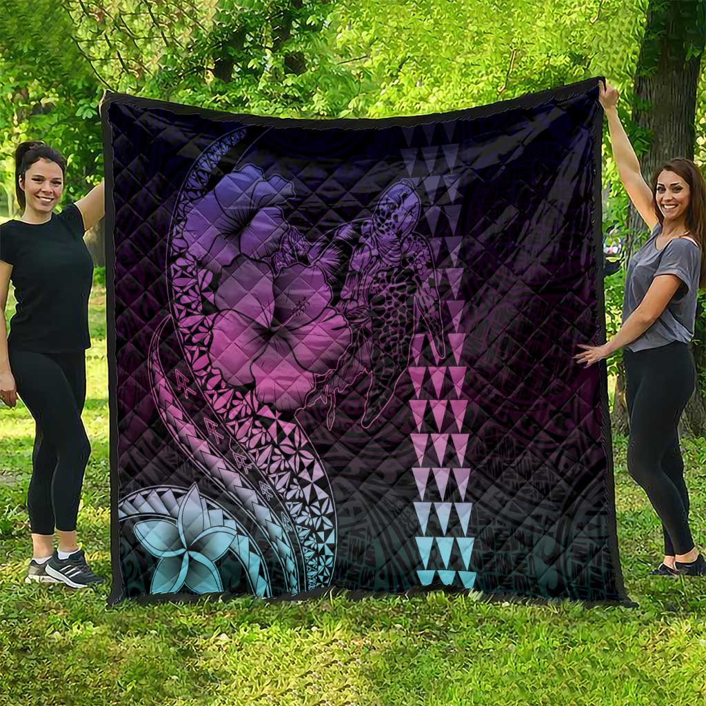 Hawaiian Sea Turtle Quilt Pink Hibiscus Flowers and Kakau Pattern LT9 - Polynesian Pride