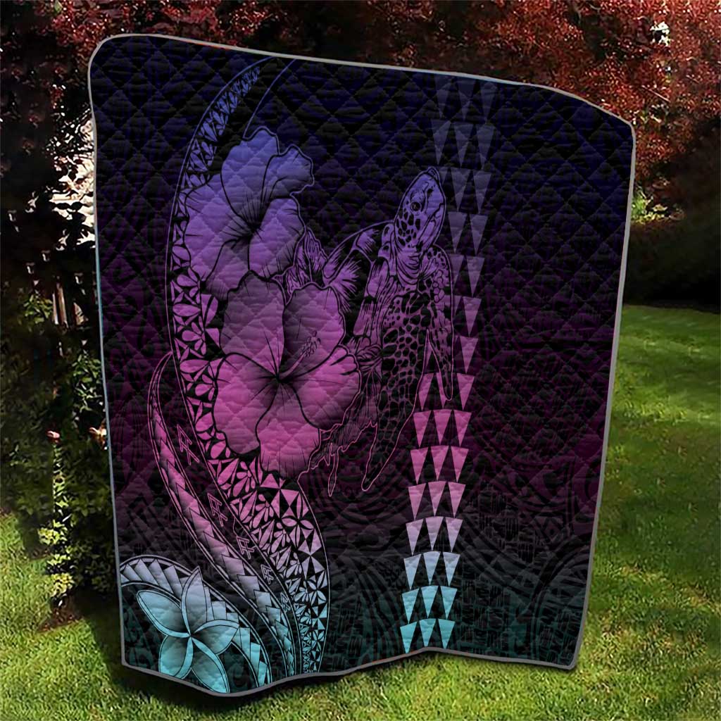 Hawaiian Sea Turtle Quilt Pink Hibiscus Flowers and Kakau Pattern LT9 - Polynesian Pride