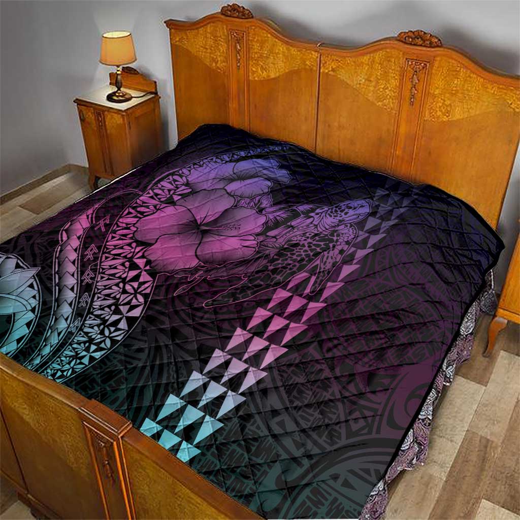 Hawaiian Sea Turtle Quilt Pink Hibiscus Flowers and Kakau Pattern LT9 - Polynesian Pride