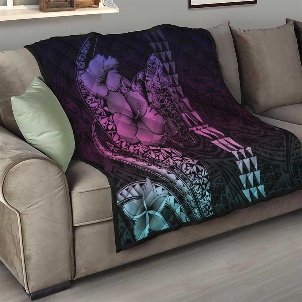 Hawaiian Sea Turtle Quilt Pink Hibiscus Flowers and Kakau Pattern LT9 - Polynesian Pride