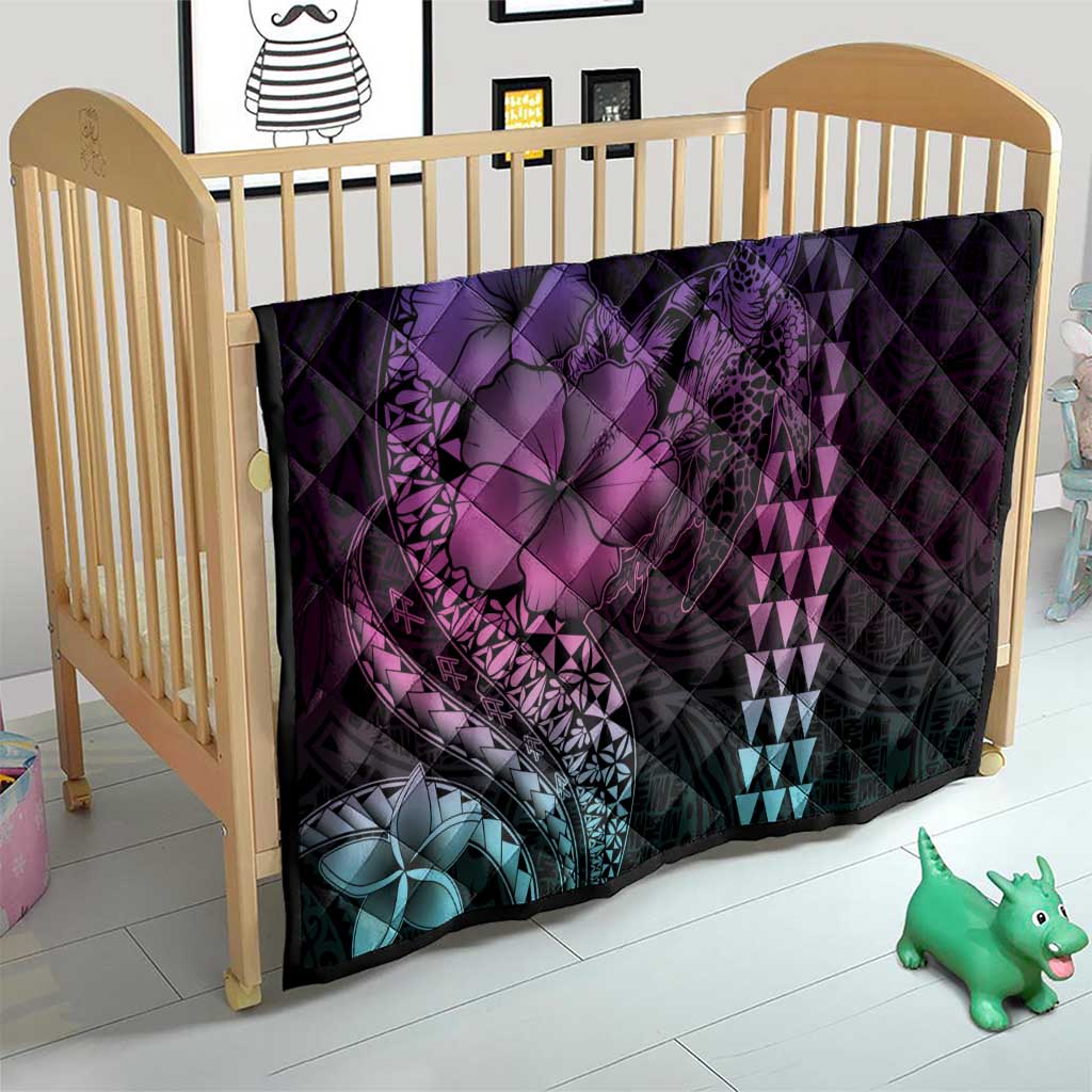 Hawaiian Sea Turtle Quilt Pink Hibiscus Flowers and Kakau Pattern LT9 - Polynesian Pride