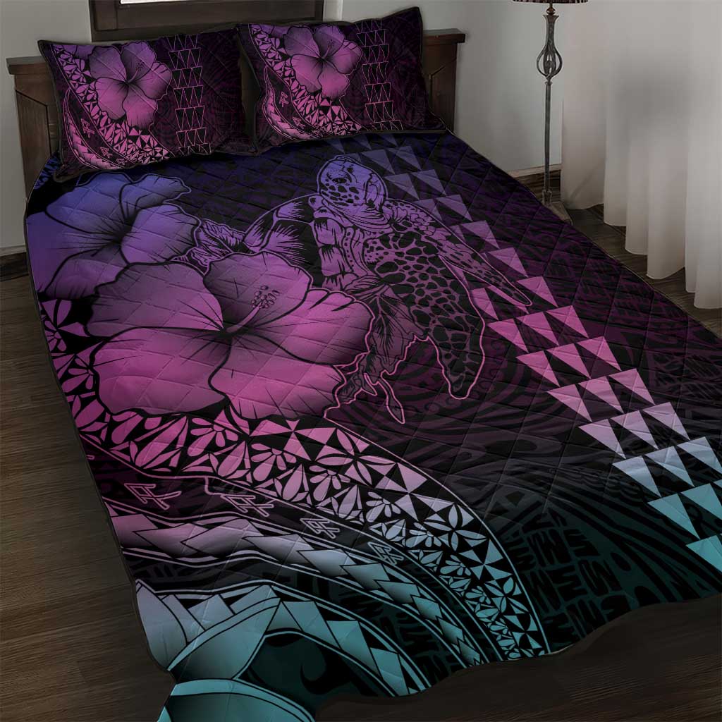 Hawaiian Sea Turtle Quilt Bed Set Pink Hibiscus Flowers and Kakau Pattern LT9 Pink - Polynesian Pride