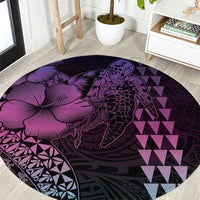 Hawaiian Sea Turtle Round Carpet Pink Hibiscus Flowers and Kakau Pattern LT9 Pink - Polynesian Pride