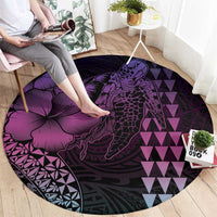 Hawaiian Sea Turtle Round Carpet Pink Hibiscus Flowers and Kakau Pattern LT9 - Polynesian Pride