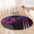 Hawaiian Sea Turtle Round Carpet Pink Hibiscus Flowers and Kakau Pattern