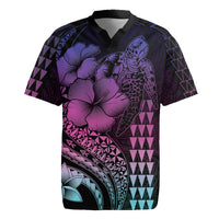 Hawaiian Sea Turtle Rugby Jersey Pink Hibiscus Flowers and Kakau Pattern LT9 Pink - Polynesian Pride