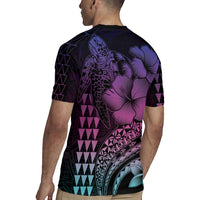 Hawaiian Sea Turtle Rugby Jersey Pink Hibiscus Flowers and Kakau Pattern LT9 - Polynesian Pride
