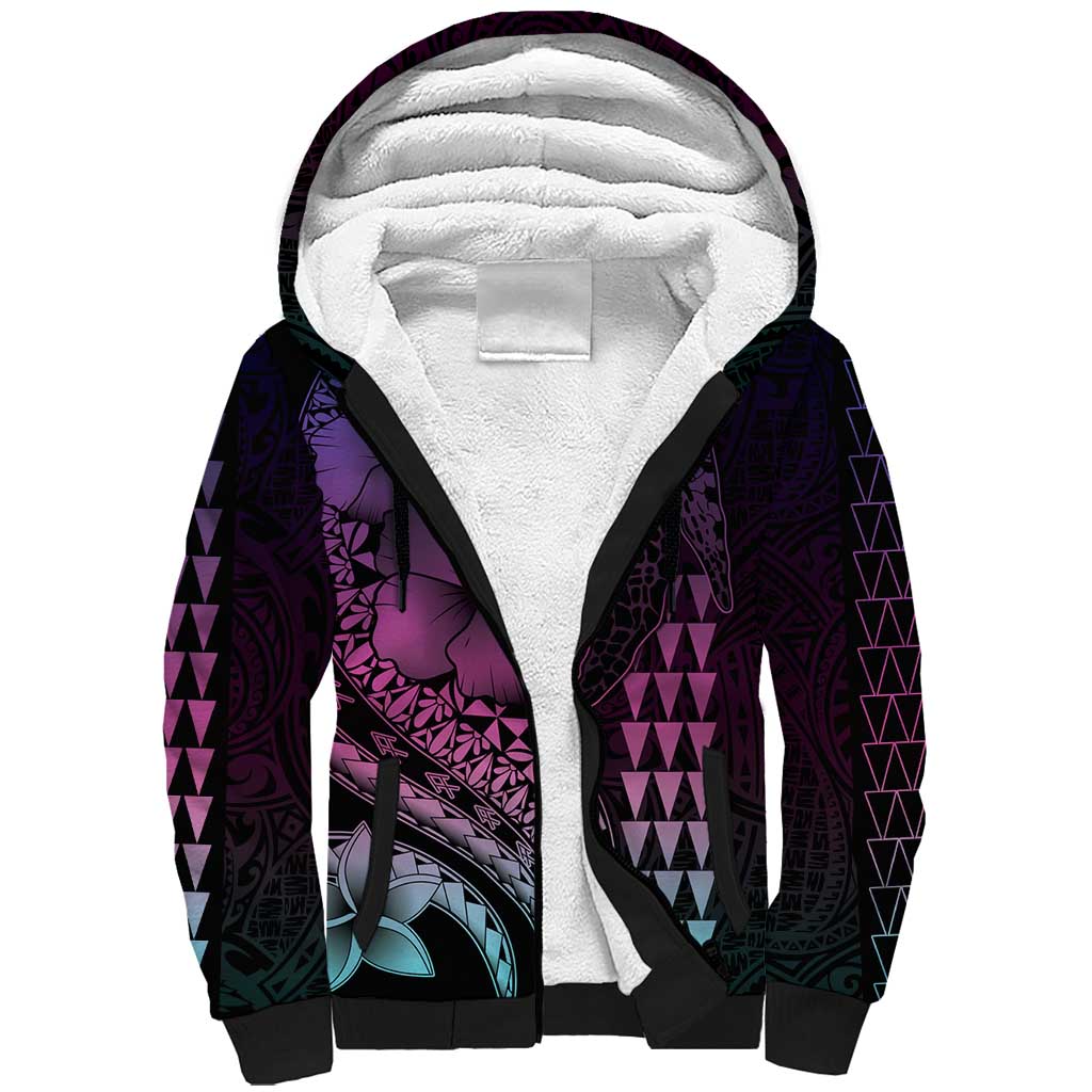 Hawaiian Sea Turtle Sherpa Hoodie Pink Hibiscus Flowers and Kakau Pattern LT9 Unisex Pink - Polynesian Pride