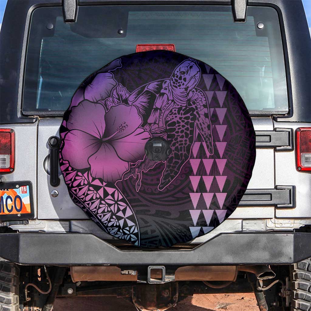 Hawaiian Sea Turtle Spare Tire Cover Pink Hibiscus Flowers and Kakau Pattern