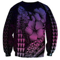 Hawaiian Sea Turtle Sweatshirt Pink Hibiscus Flowers and Kakau Pattern LT9 - Polynesian Pride