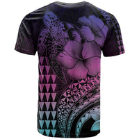 Hawaiian Sea Turtle T Shirt Pink Hibiscus Flowers and Kakau Pattern LT9 - Polynesian Pride
