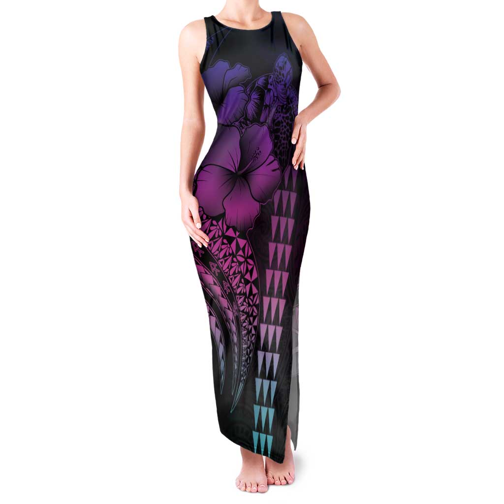 Hawaiian Sea Turtle Tank Maxi Dress Pink Hibiscus Flowers and Kakau Pattern LT9 Women Pink - Polynesian Pride