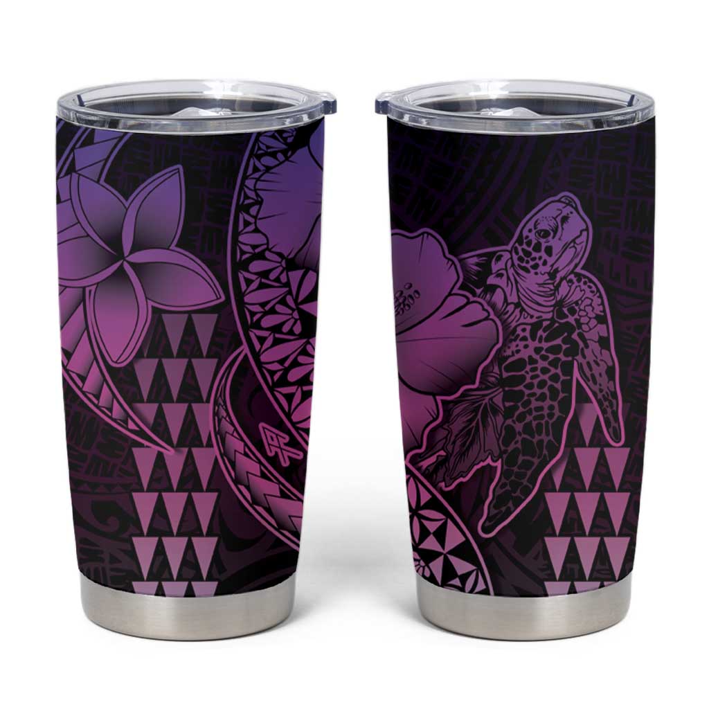 Hawaiian Sea Turtle Tumbler Cup Pink Hibiscus Flowers and Kakau Pattern LT9 Pink - Polynesian Pride