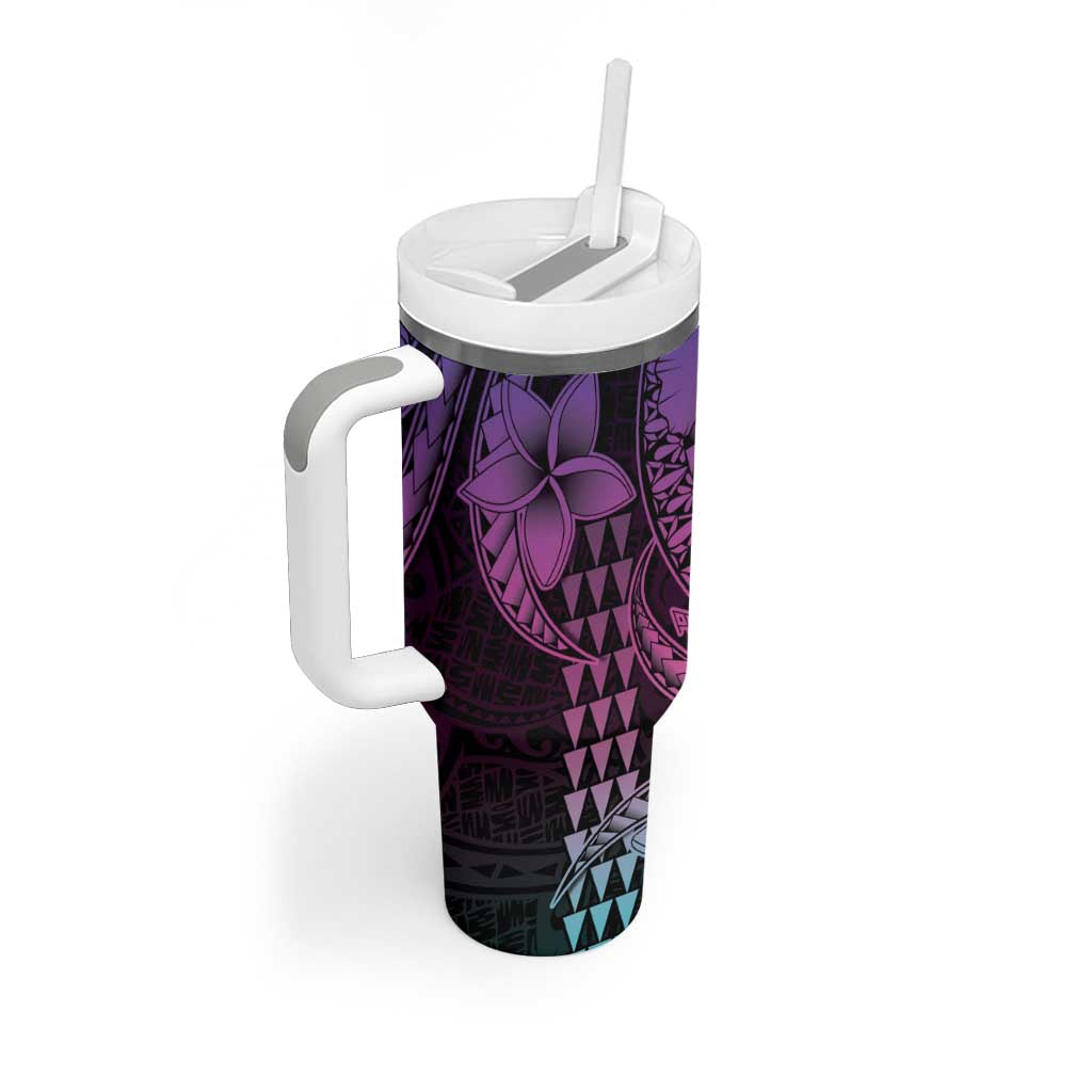 Hawaiian Sea Turtle Tumbler With Handle Pink Hibiscus Flowers and Kakau Pattern LT9 - Polynesian Pride