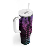 Hawaiian Sea Turtle Tumbler With Handle Pink Hibiscus Flowers and Kakau Pattern LT9 - Polynesian Pride