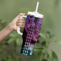 Hawaiian Sea Turtle Tumbler With Handle Pink Hibiscus Flowers and Kakau Pattern LT9 - Polynesian Pride