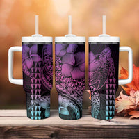 Hawaiian Sea Turtle Tumbler With Handle Pink Hibiscus Flowers and Kakau Pattern LT9 - Polynesian Pride