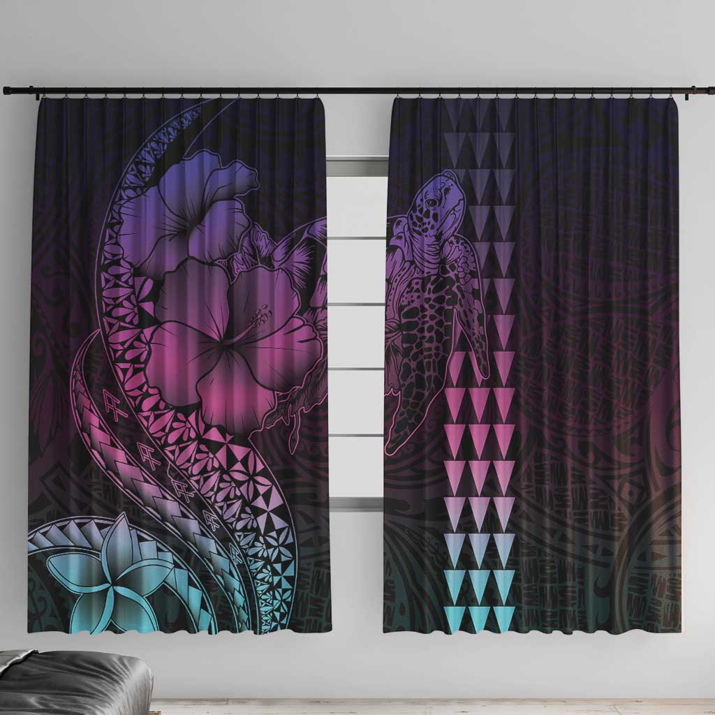 Hawaiian Sea Turtle Window Curtain Pink Hibiscus Flowers and Kakau Pattern LT9 With Hooks Pink - Polynesian Pride