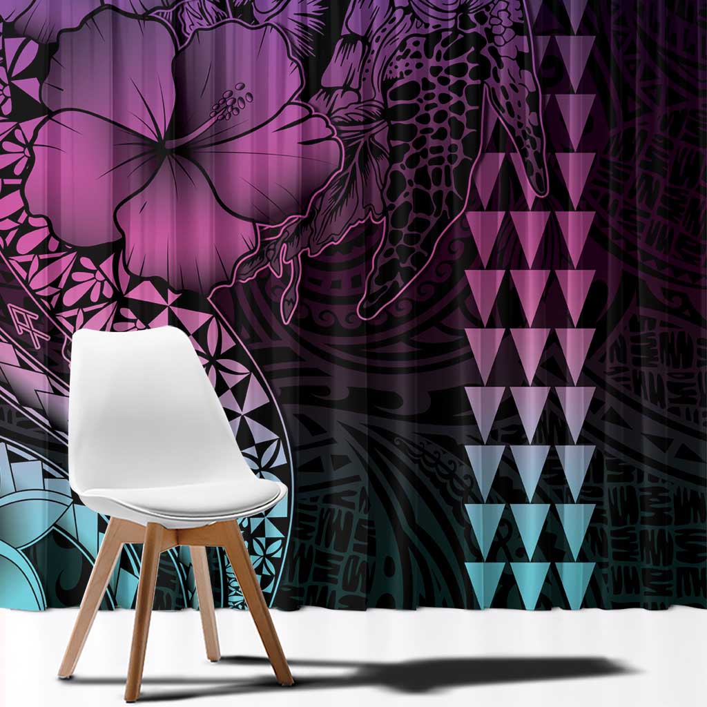 Hawaiian Sea Turtle Window Curtain Pink Hibiscus Flowers and Kakau Pattern LT9 - Polynesian Pride