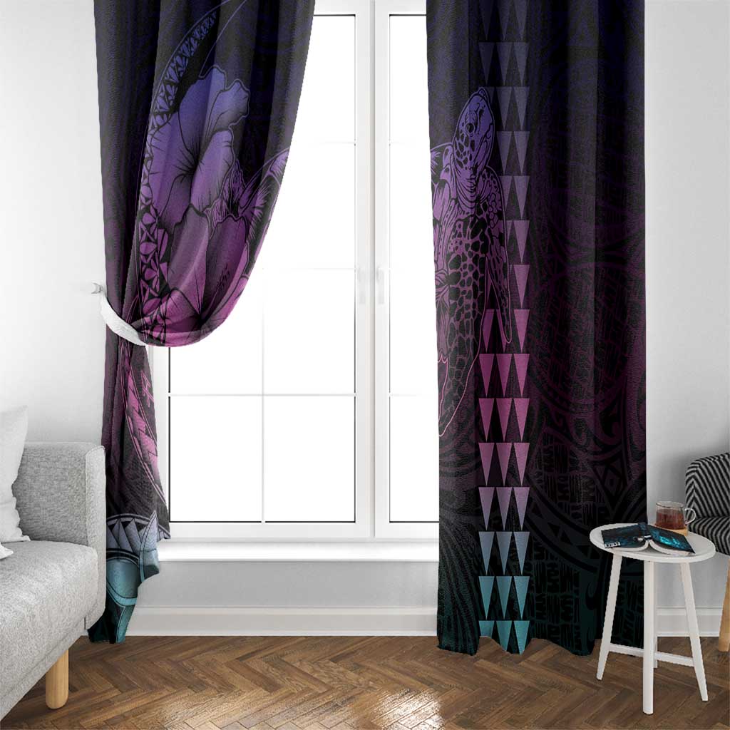 Hawaiian Sea Turtle Window Curtain Pink Hibiscus Flowers and Kakau Pattern LT9 - Polynesian Pride