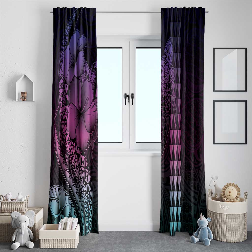 Hawaiian Sea Turtle Window Curtain Pink Hibiscus Flowers and Kakau Pattern LT9 - Polynesian Pride