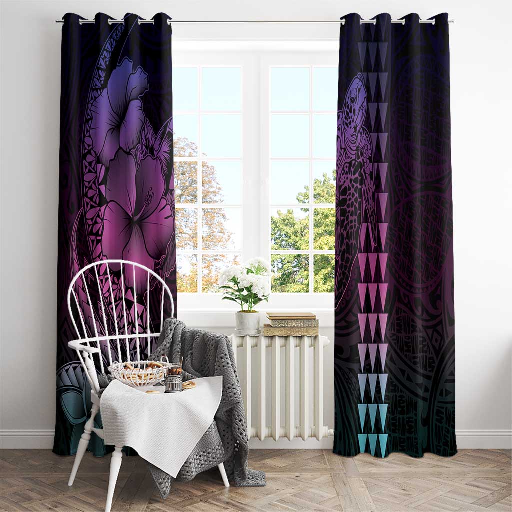 Hawaiian Sea Turtle Window Curtain Pink Hibiscus Flowers and Kakau Pattern LT9 - Polynesian Pride