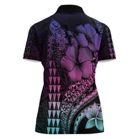Hawaiian Sea Turtle Women Polo Shirt Pink Hibiscus Flowers and Kakau Pattern LT9 - Polynesian Pride