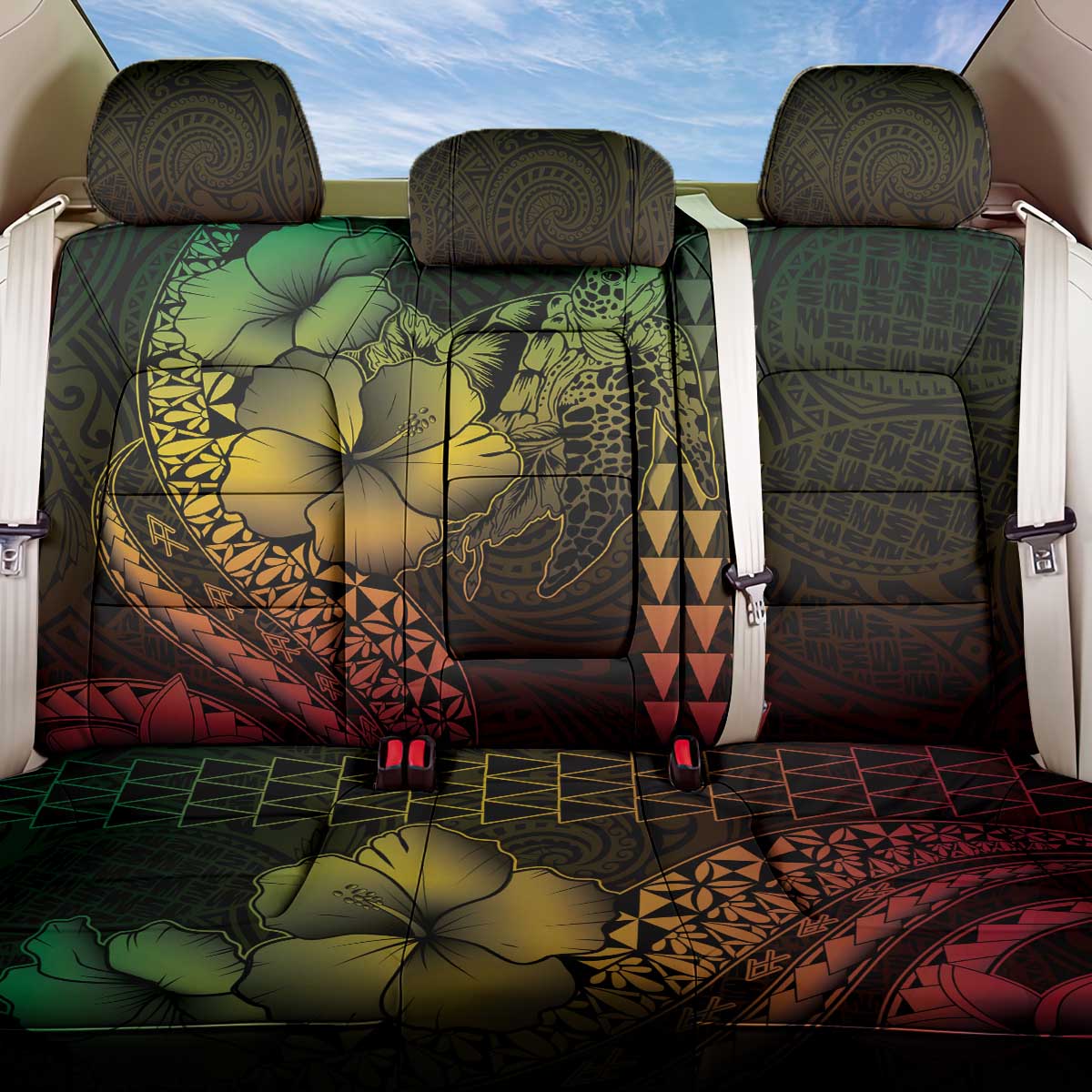 Hawaiian Sea Turtle Back Car Seat Cover Reggae Hibiscus Flowers and Kakau Pattern LT9 One Size Reggae - Polynesian Pride