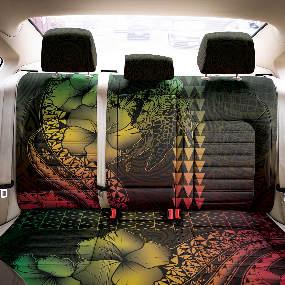 Hawaiian Sea Turtle Back Car Seat Cover Reggae Hibiscus Flowers and Kakau Pattern LT9 - Polynesian Pride