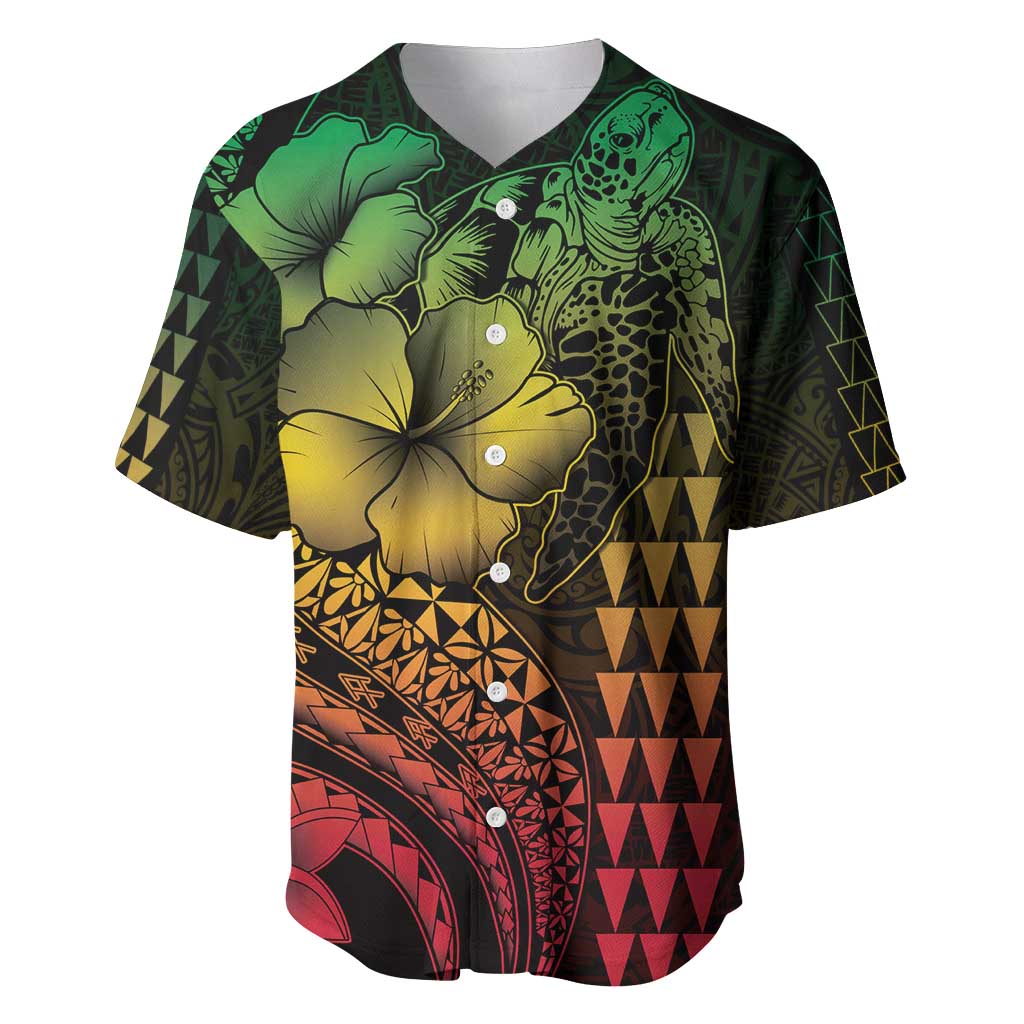 Hawaiian Sea Turtle Baseball Jersey Reggae Hibiscus Flowers and Kakau Pattern LT9 Reggae - Polynesian Pride