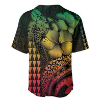 Hawaiian Sea Turtle Baseball Jersey Reggae Hibiscus Flowers and Kakau Pattern LT9 - Polynesian Pride
