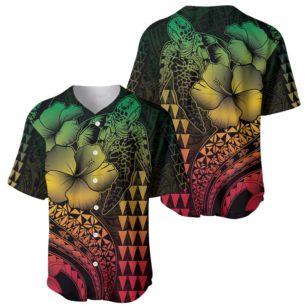 Hawaiian Sea Turtle Baseball Jersey Reggae Hibiscus Flowers and Kakau Pattern LT9 - Polynesian Pride