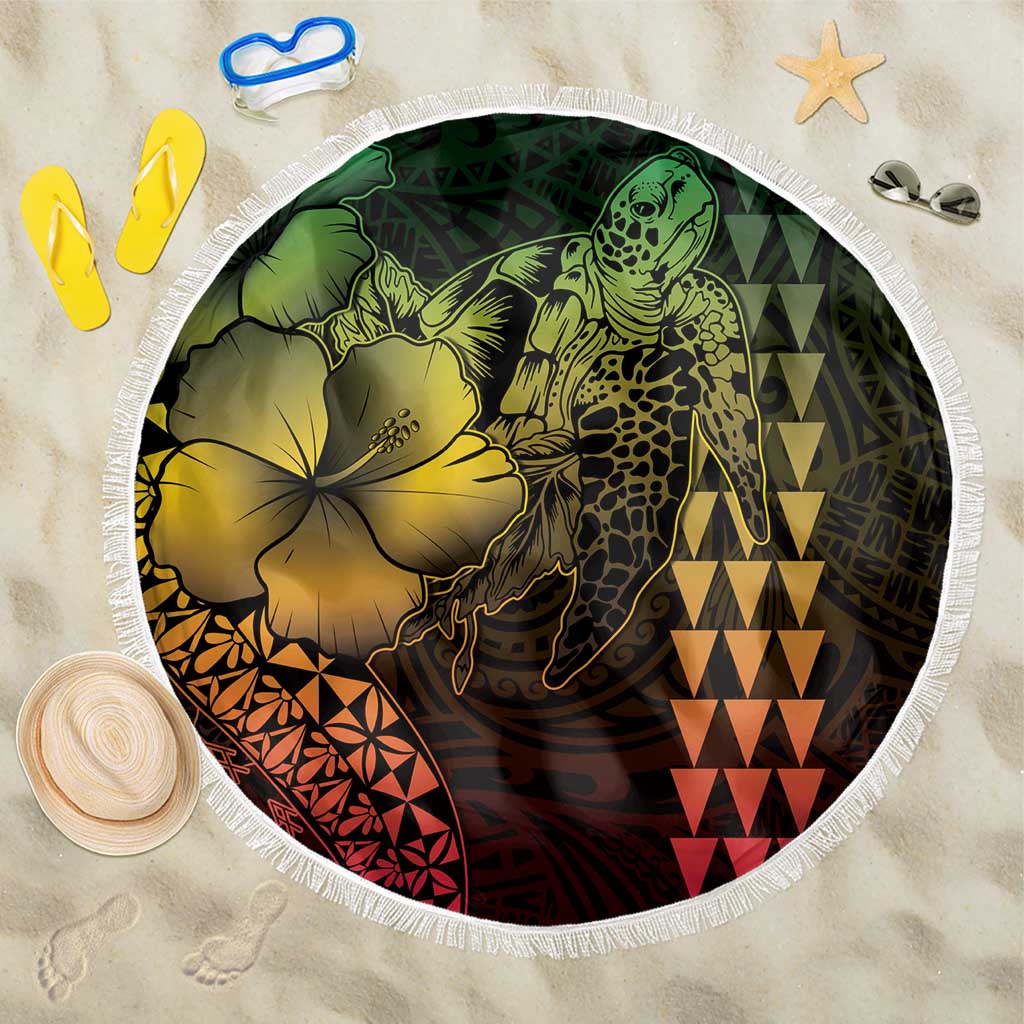Hawaiian Sea Turtle Beach Blanket Reggae Hibiscus Flowers and Kakau Pattern LT9 One Size 150cm Reggae - Polynesian Pride