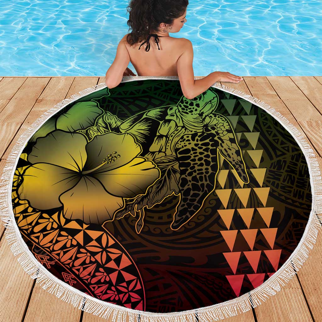 Hawaiian Sea Turtle Beach Blanket Reggae Hibiscus Flowers and Kakau Pattern LT9 - Polynesian Pride