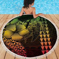 Hawaiian Sea Turtle Beach Blanket Reggae Hibiscus Flowers and Kakau Pattern LT9 - Polynesian Pride
