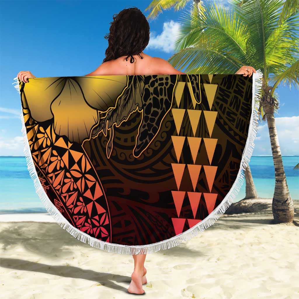 Hawaiian Sea Turtle Beach Blanket Reggae Hibiscus Flowers and Kakau Pattern LT9 - Polynesian Pride
