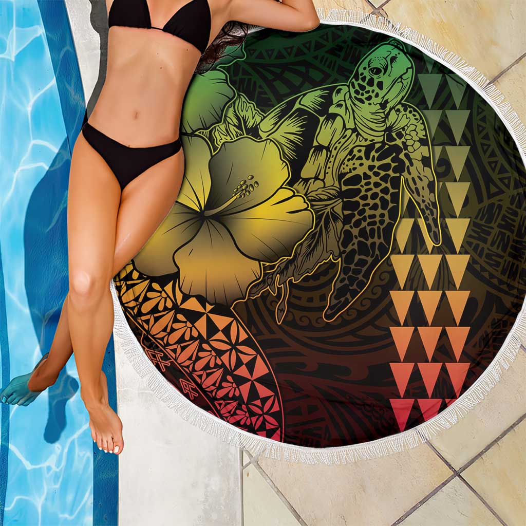 Hawaiian Sea Turtle Beach Blanket Reggae Hibiscus Flowers and Kakau Pattern LT9 - Polynesian Pride